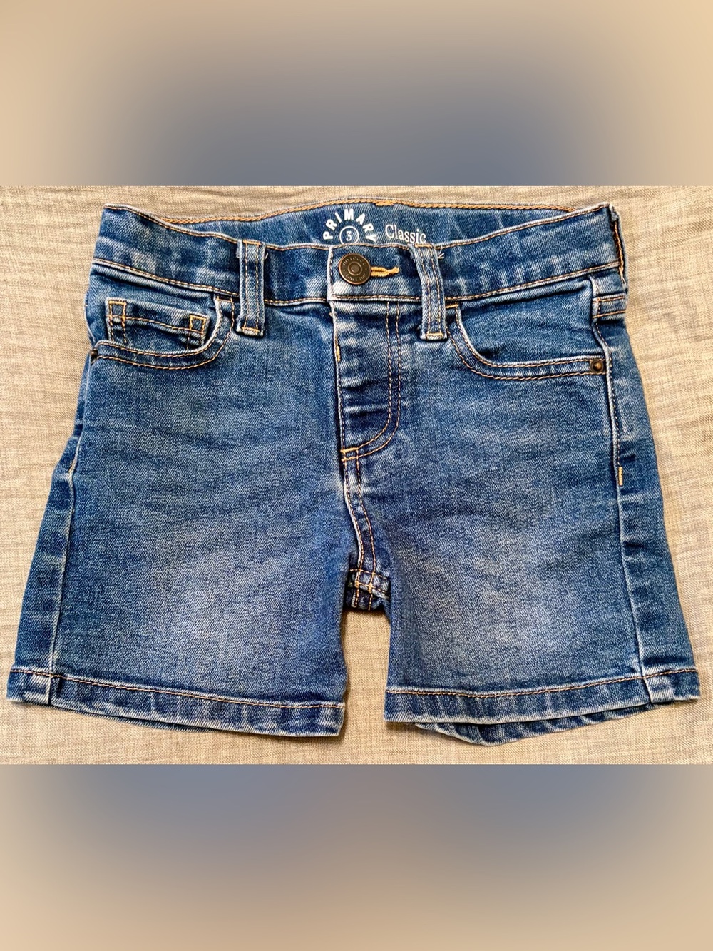 Toddler Boy’s Primary Sz 3T Blue Denim Stretchy Jean Shorts Adjustable Waist